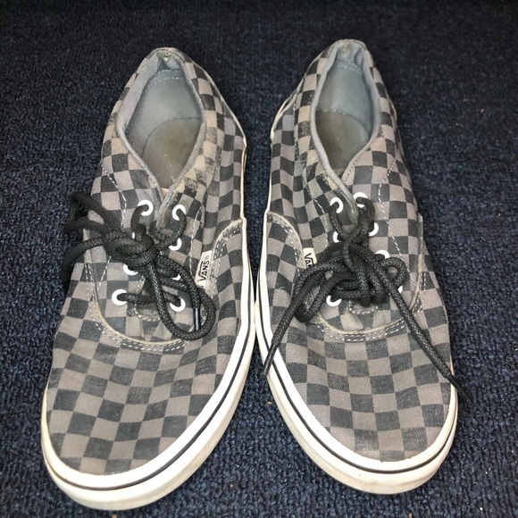 Vans Black & Gray Checkerboard Lace Up Tennis Shoes Size 5 - Picture 1 of 9